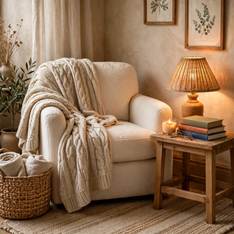 Cozy reading nook with armchair and books